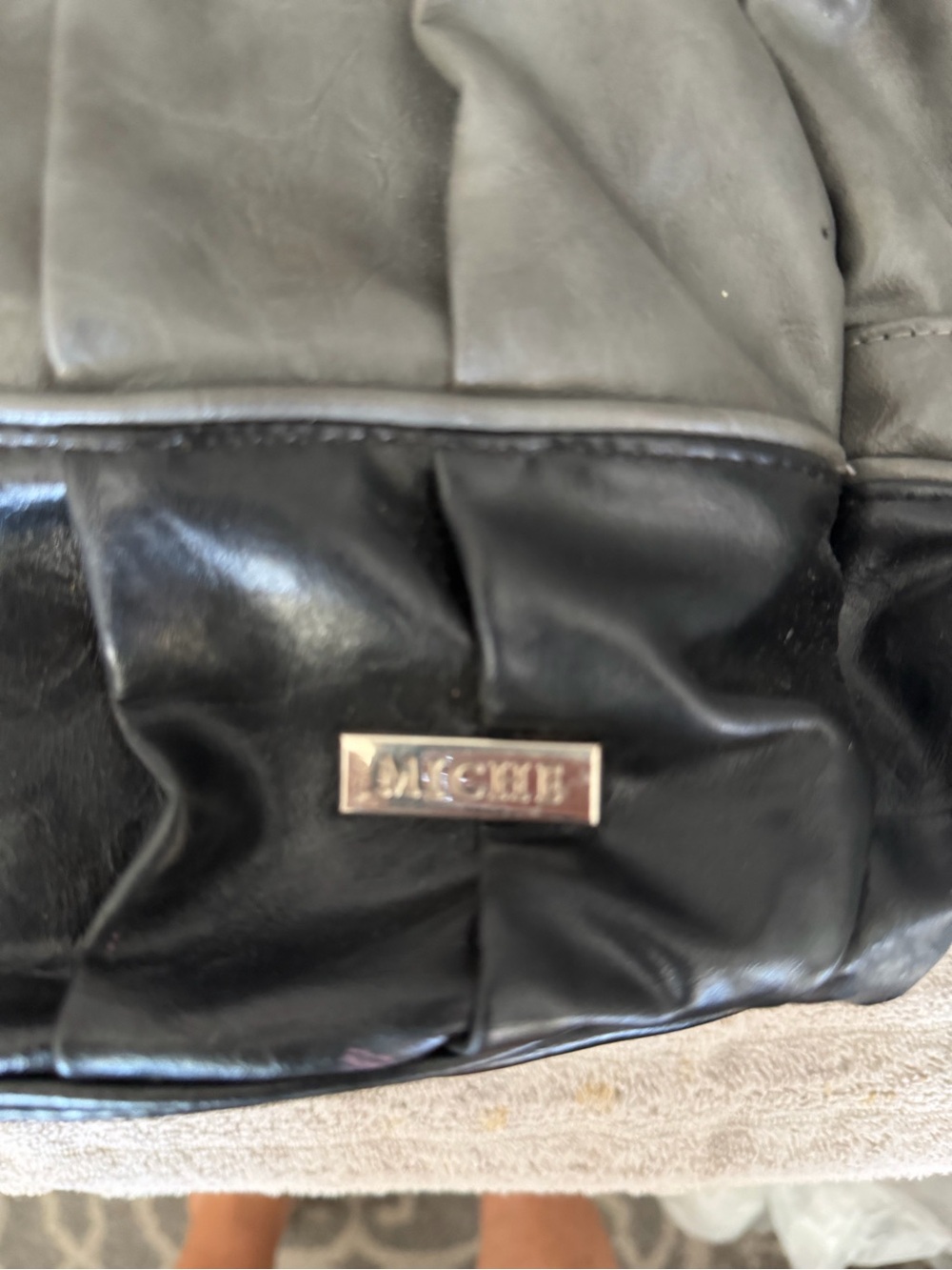 Miche Two-Tone Black and Gray Leather Tote